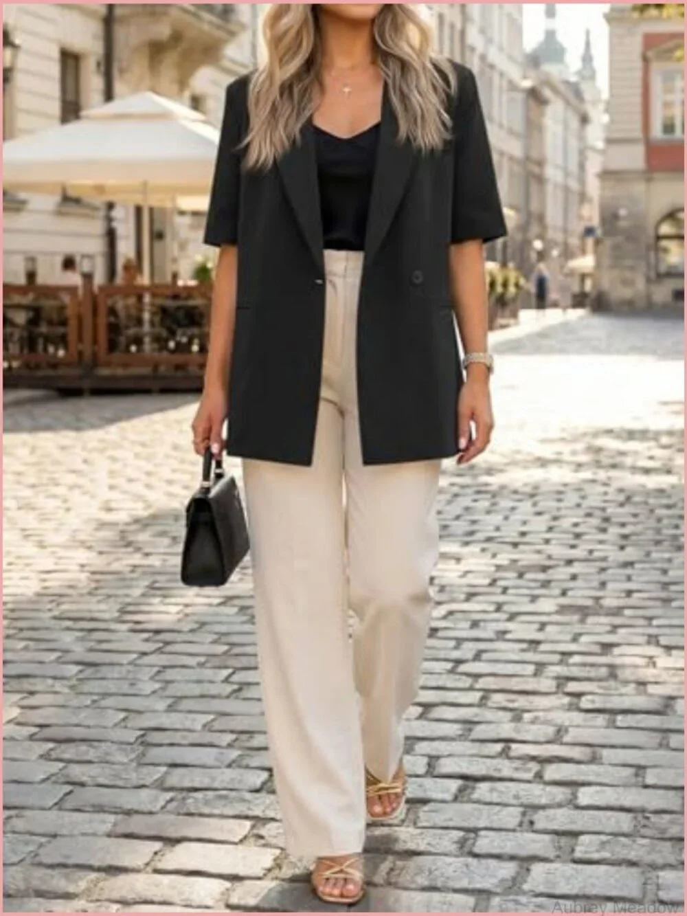 Women's Oversized Short Sleeve Blazer with Pockets Summer